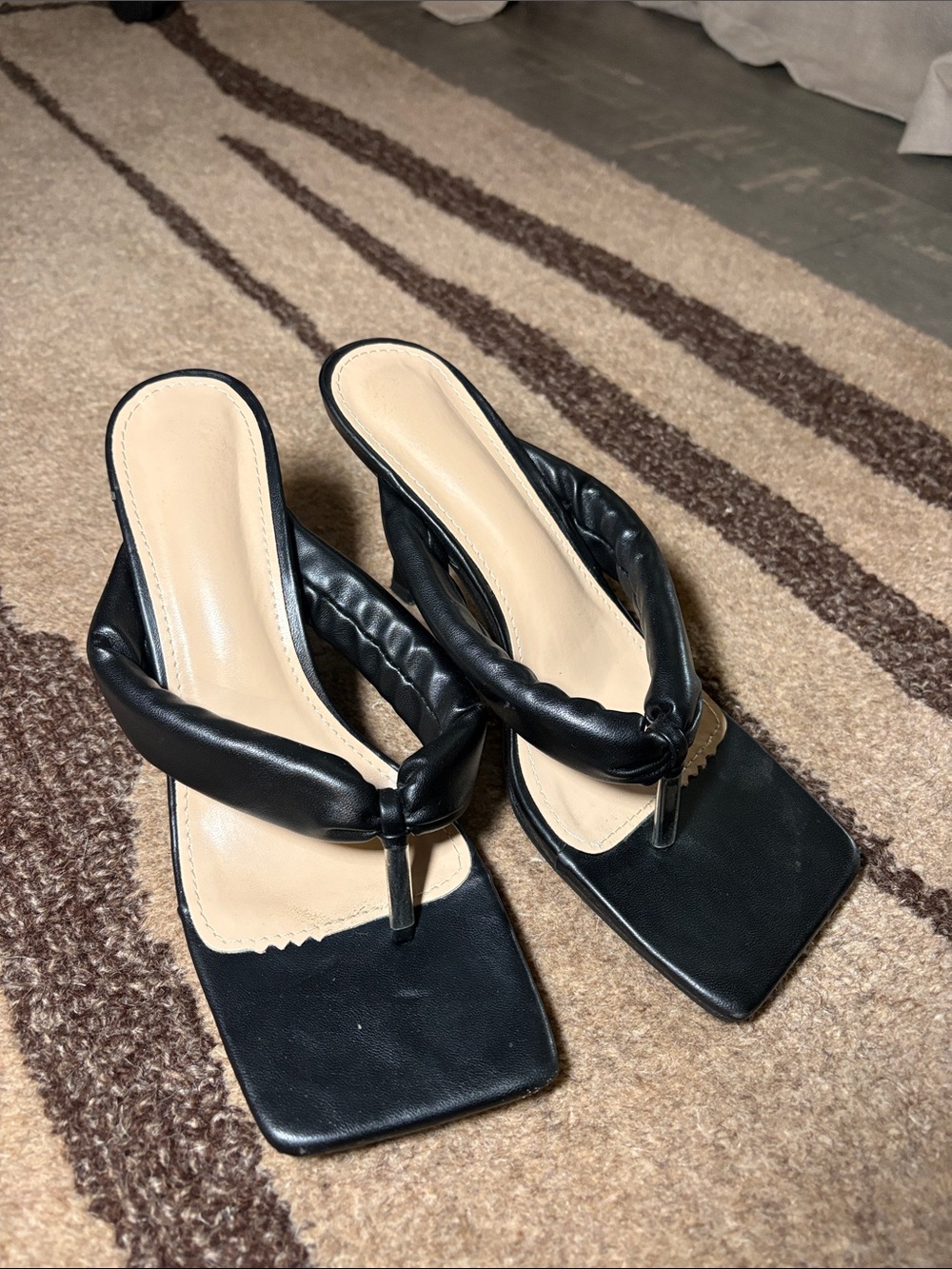 Black Padded Thong Sandals - Women
